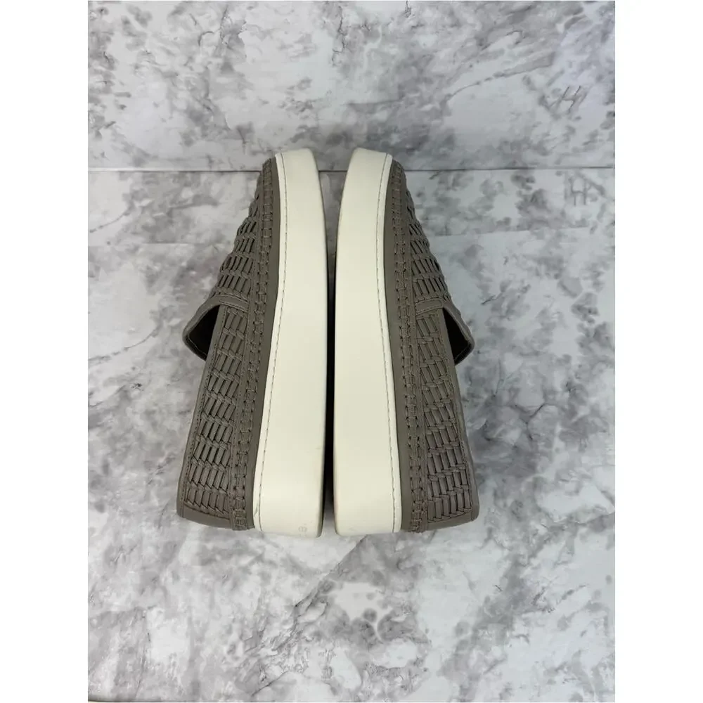 VINCE Stafford Woven Leather Slip-On Sneakers  Grey Platform Shoes Sz 8